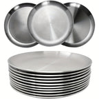 304 Stainless Steel Dinner Plates Set of 10 BPA-Free Dishwasher Safe Non-Toxic Round Metal Plates for Home Outdoor Camping Holiday Use