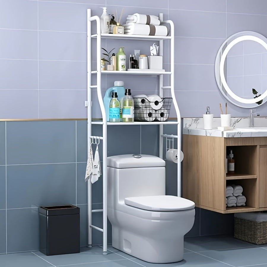 Over Toilet Storage Rack Metal Bathroom Organizer with Toilet Paper Holder and Hook Space Saving Above Toilet Shelf for Bathroom Laundry Room 3 or 4 Tier