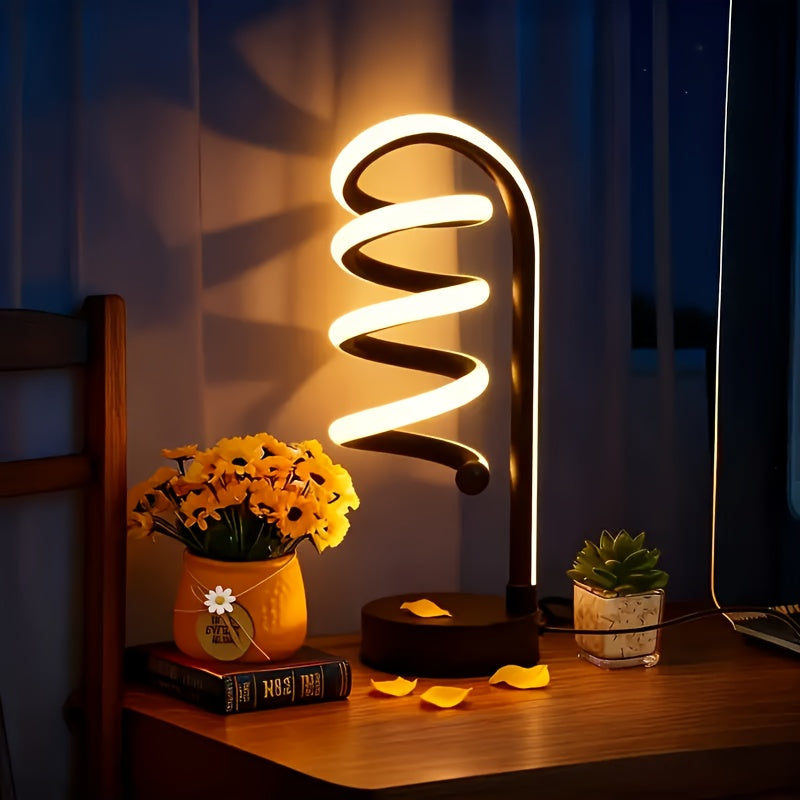 Modern Spiral Touch Table Lamp with USB-C Charging Port 3-Way Dimmable - Minimalist Bedside Lamp for Bedroom Living Room Desk - LED Bulb Included, Black & White, Single & 2-Pack