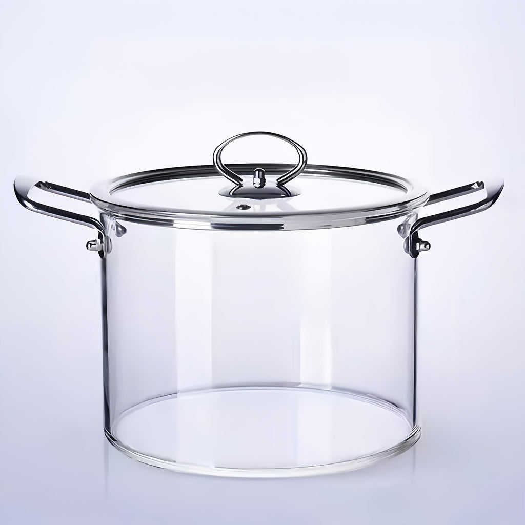 Stainless Steel Handle Glass Pot with Lid – Non-Stick Heat-Resistant Soup Stew Pot, Induction & Electric Ceramic Stove Compatible, 3.5L or 5.5L, Includes Insulation Pad & Scouring Pad
