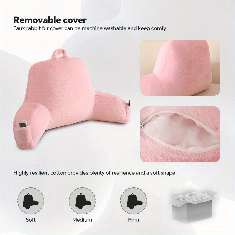 Shredded Memory Foam Reading Pillow with Arms & Pockets – Backrest Pillow for Bed & Couch Sitting Up, Removable Washable Cover, Multiple Colors & Sizes