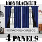 Blackout Curtains 4 Panel Set Rod Pocket – 100% Thermal Insulated Noise Reducing Solid Polyester, Laminated Lining, 7 Colors 7 Sizes