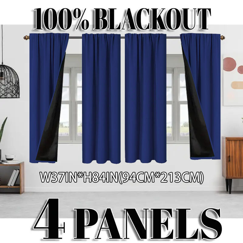 Blackout Curtains 4 Panel Set Rod Pocket – 100% Thermal Insulated Noise Reducing Solid Polyester, Laminated Lining, 7 Colors 7 Sizes