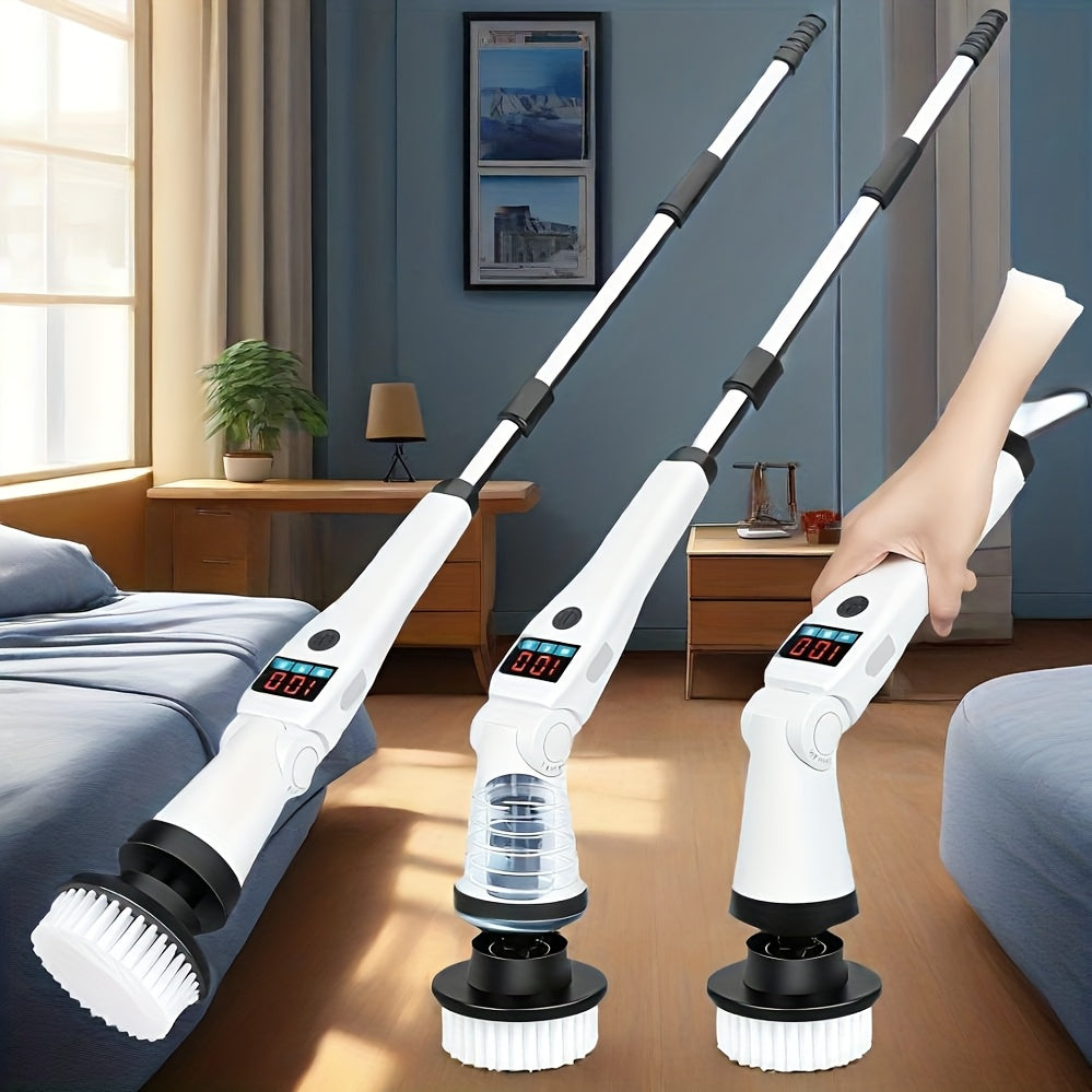 Electric Spin Scrubber Cordless with 8 Replaceable Brush Heads Extension Handle 3 Speeds 90-Min Battery USB Rechargeable for Bathroom Shower Tile Grout Tub Floor Kitchen