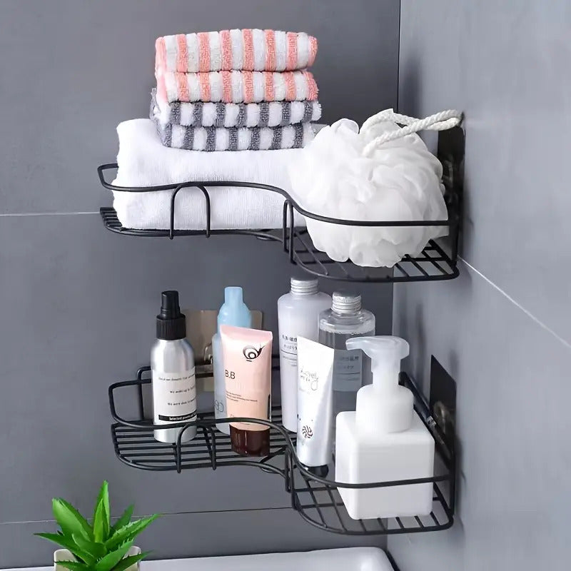 Corner Shower Shelf Wall Mounted Stainless Steel Bathroom Organizer, Multi-Compartment Caddy for Shampoo Conditioner Cosmetics, Anti-Rust Space-Saving Design, Black or White, Modern Shower Storage