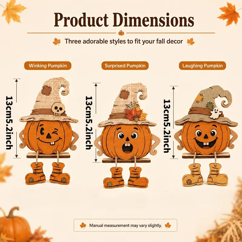 Autumn Harvest Wood Signs Set of 3 Pumpkin Maple Leaf Rustic Tabletop Plaques – Thanksgiving Halloween Farmhouse Home Decor