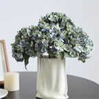 Faux Silk Blue Hydrangea Bouquets 4pcs Deep Lake Blue Artificial Flowers with Green Foliage Long Lasting Polyester Blooms for Home Wedding Event Floral Decor