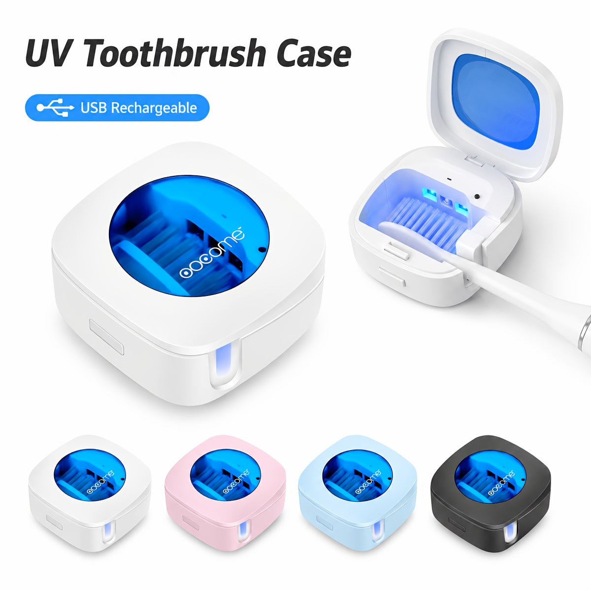 USB Rechargeable Toothbrush Case & Protective Cover – Compact Portable Toothbrush Box with Flip-Top, 200mAh Battery, 4 Colors for Travel Home Dorm & Gifting