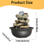 Rock Tabletop Zen Fountain with LED Lights & Rotating Crystal Ball – 8.3" Desktop Waterfall Fountain with Humidifier for Living Room, Office & Bedroom, Plug-In Soothing Water Feature
