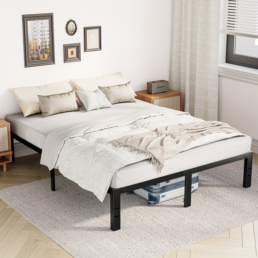 Metal Platform Bed Frame with Steel Slat Support | No Box Spring Needed | Under-Bed Storage | Easy Assembly | Noise-Free | Black | Twin Full Queen King