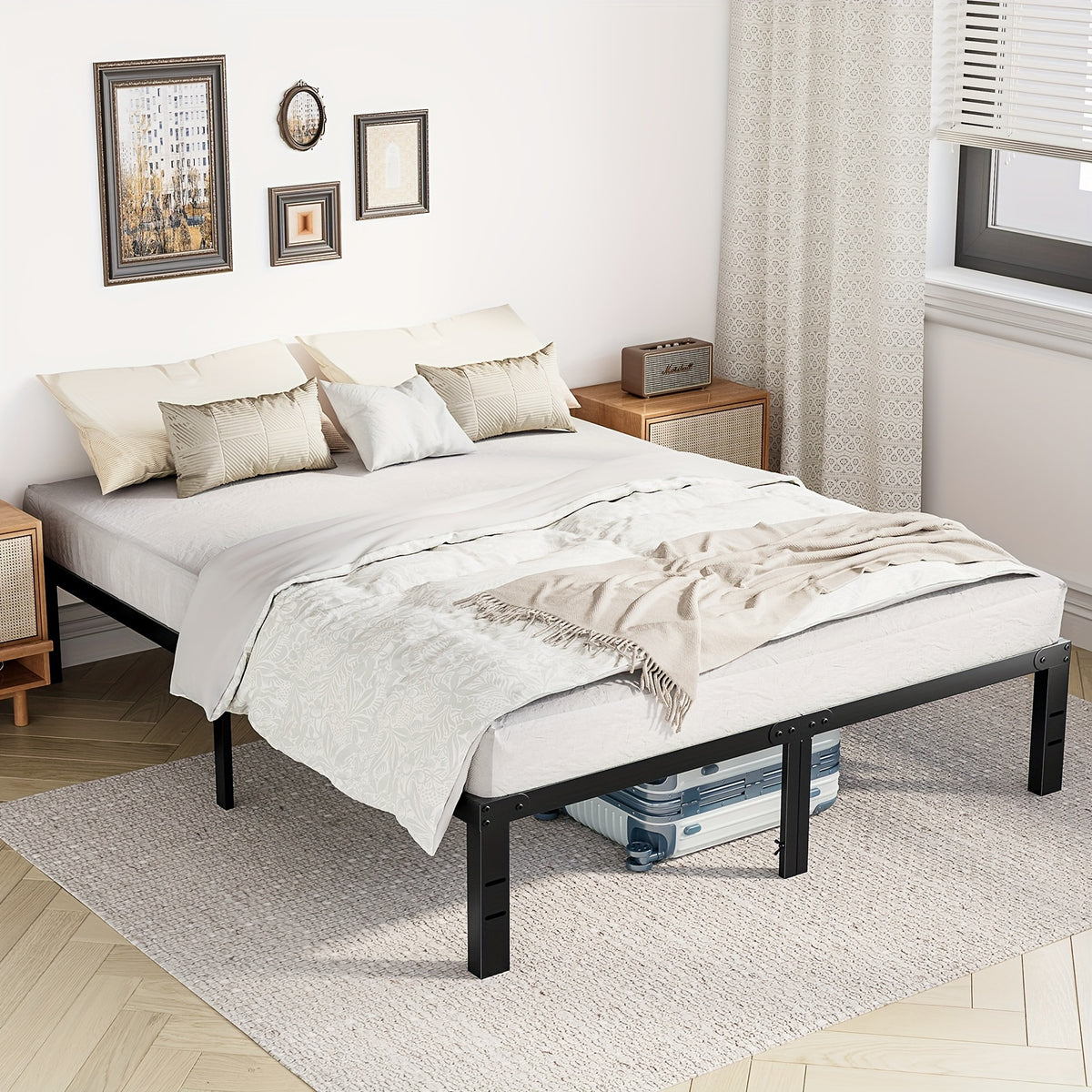 Metal Platform Bed Frame with Steel Slat Support | No Box Spring Needed | Under-Bed Storage | Easy Assembly | Noise-Free | Black | Twin Full Queen King