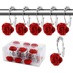 Rose Decorative Shower Curtain Hooks 12pcs – Stainless Steel Acrylic Rhinestones Double Hook for Dual Curtains | Elegant Bathroom Decor & Mother's Day Gift