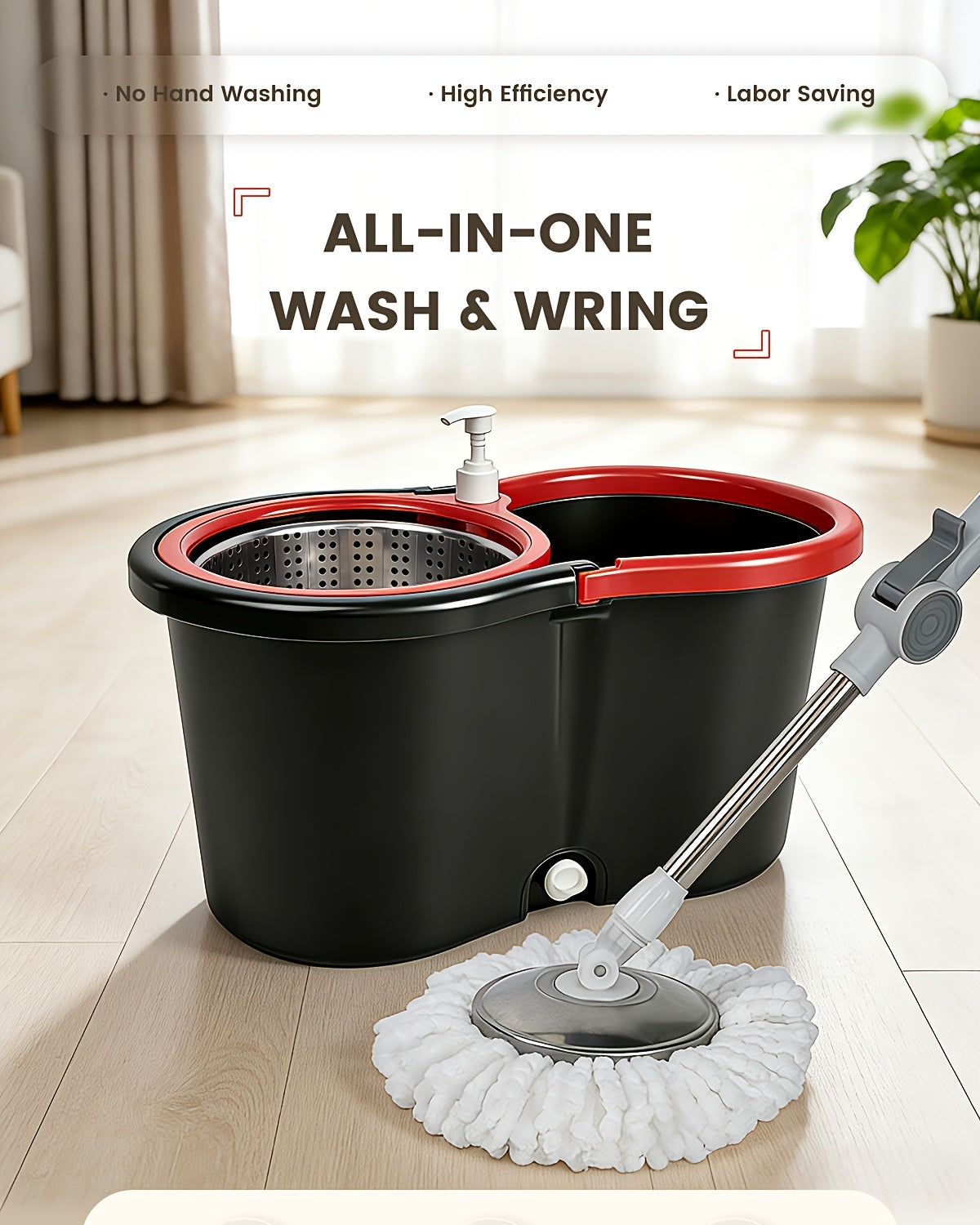 Spin Mop and Bucket Set with Wringer, 360° Dual-Drive Wringing System, 3 Microfiber Mop Heads for Hardwood Tile Marble Laminate Floor Cleaning