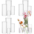 WHONLINE 16pcs Clear Glass Cylinder Vases 4 Sizes (4"/6"/8"/10") – Tall Transparent Vase Set for Wedding Centerpieces, Party Tables, Hurricane Floating Candle Holders, Home & Office Decor