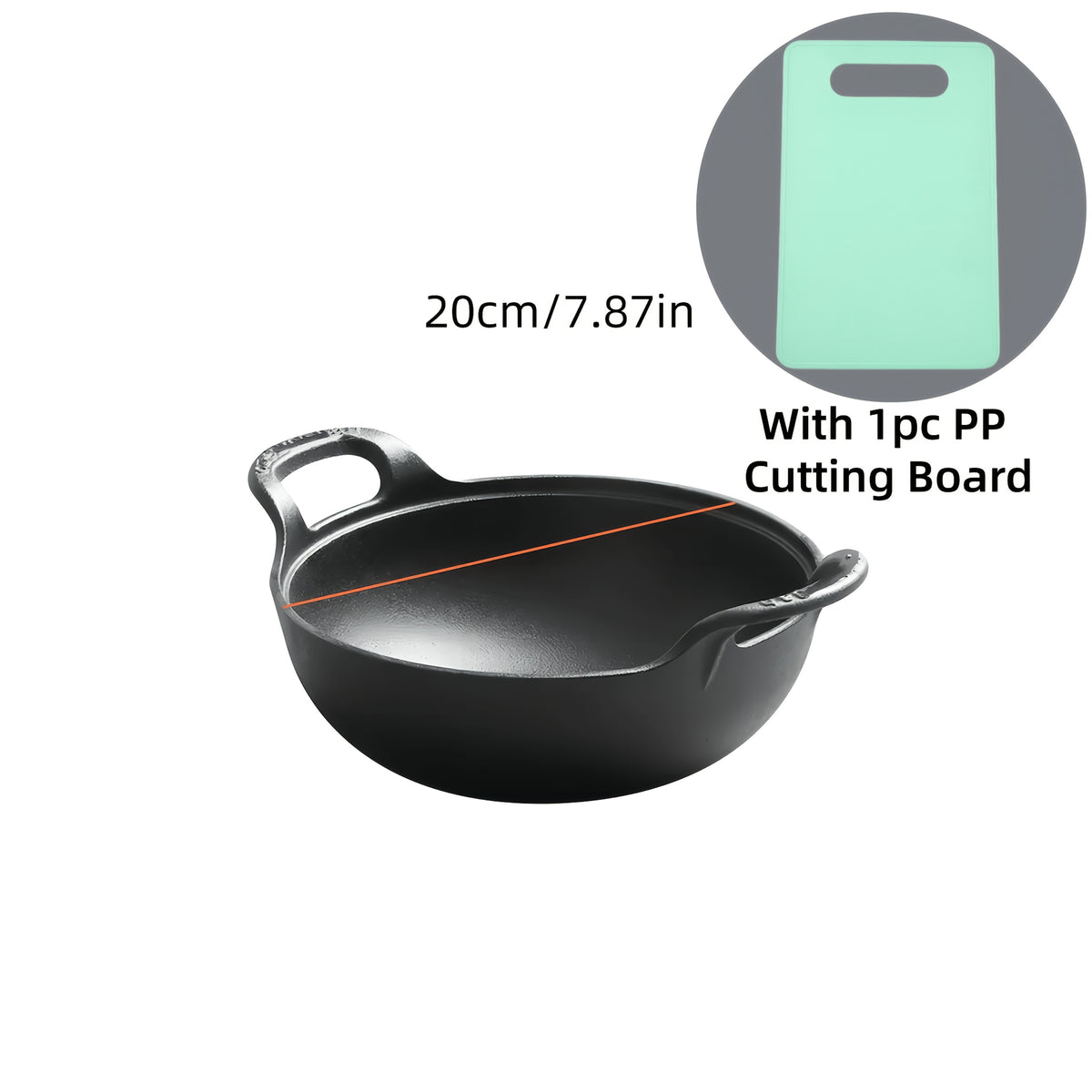 Heavy Duty Cast Iron Skillet 7.87in 20cm Dual Handle Nonstick No Lid Even Heat for Home BBQ Camping Oven Stovetop Grilling Steaks Baking
