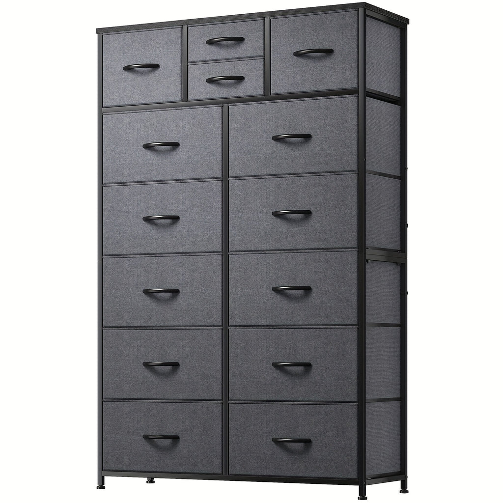 Tall Fabric Dresser with Wood Top & Metal Frame – Large Bedroom Dresser Storage Drawer Unit 37"W x 52"H for Closet Living Room Entryway