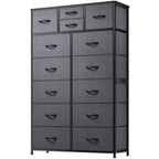 Tall Fabric Dresser with Wood Top & Metal Frame – Large Bedroom Dresser Storage Drawer Unit 37"W x 52"H for Closet Living Room Entryway
