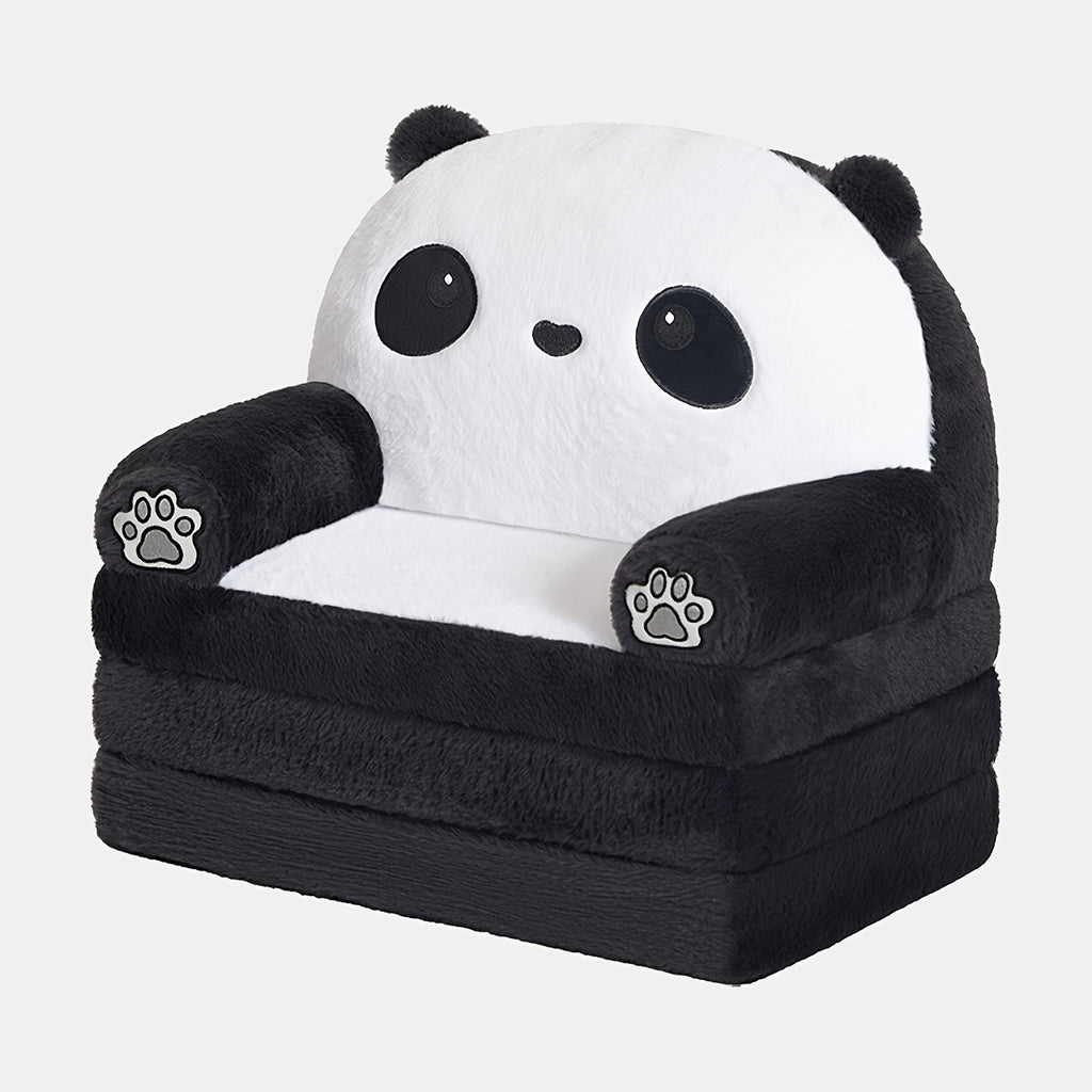 Animal Kids Foldable Sofa 2-in-1 Fold-Out Couch – Soft Polar Fleece High-Density Foam Lounger Chair for Playroom, Boys & Girls Room Decor, Cute Teddy Bear, Panda, Kitten & Milk Cow Styles