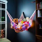 Jumbo Corner Stuffed Animal Hammock with LED Warm Lights – 72x48x48" Mesh Plush Toy Storage Organizer with Hooks, Kids Room & Nursery Decor, Holiday Gift for Boys & Girls