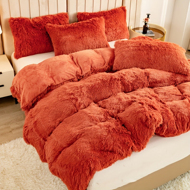 Plush Duvet Cover Set 3 Piece Ultra-Soft Warm Comforter Cover Twin Full Queen King 8 Colors for Bedroom Guest Room Dorm