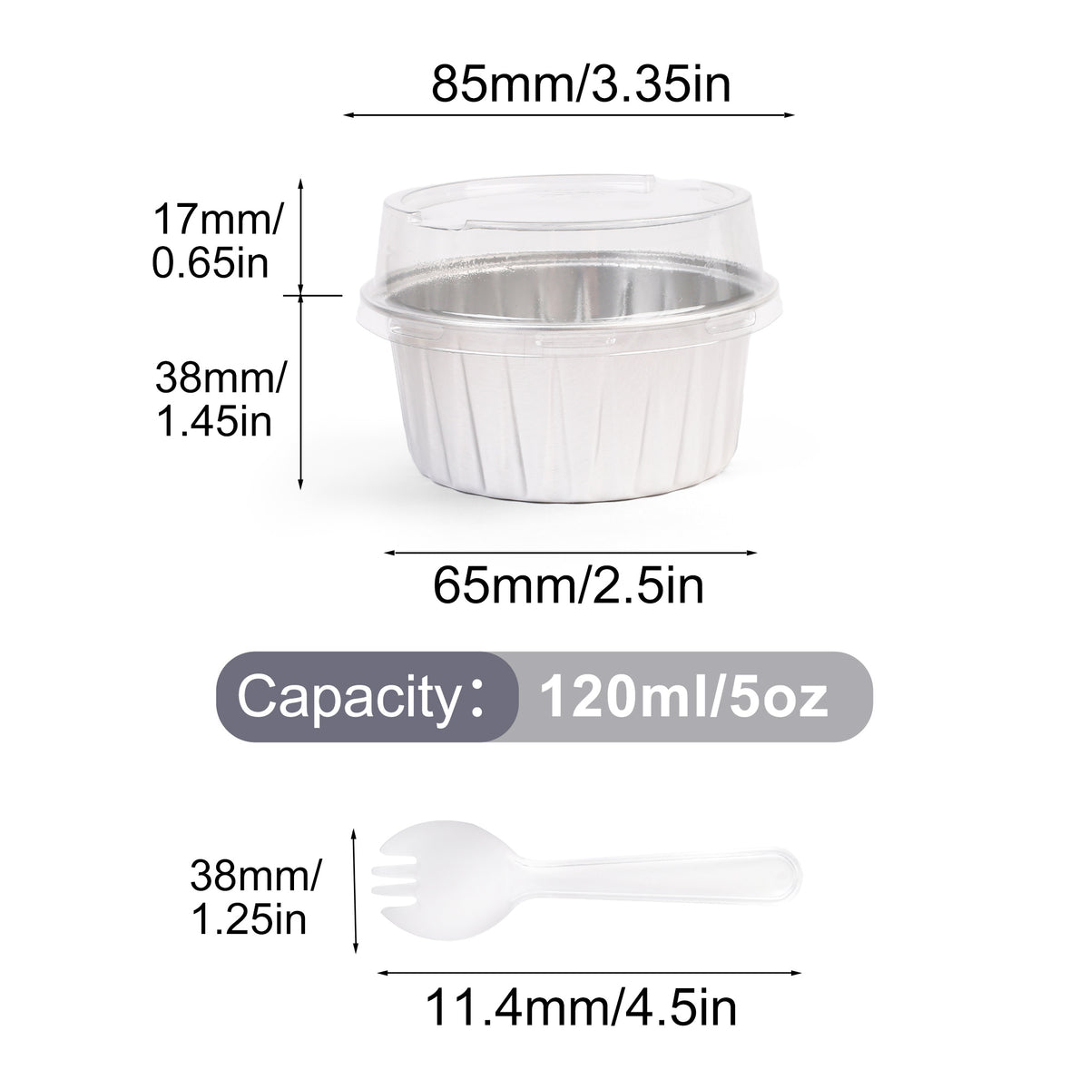 Aluminum Foil Cupcake Liners with Lids & Spoons - 50 Pack, 5oz Disposable Muffin Cups for Oven, Microwave & Air Fryer, Party Baking Cups for Christmas, Weddings & Birthdays, Pink & Grey