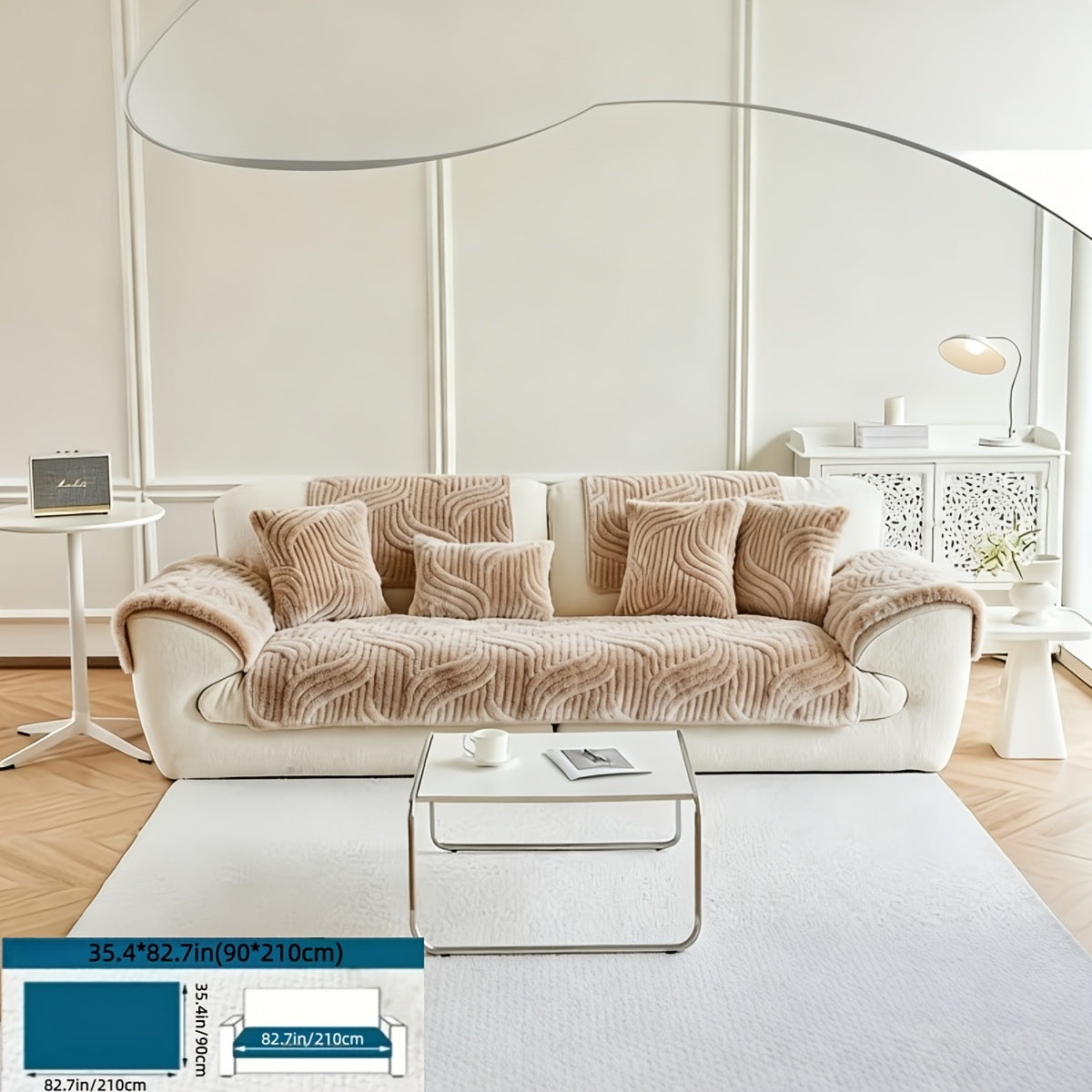 Boho Plush Sofa Cover 2-5 Seater – Non-Slip Backing, Pet-Friendly, Soft Durable Furniture Protector, 4 Colors, All-Season, Living Room Bedroom Office, Off-White Light Grey Dark Gray Light Brown