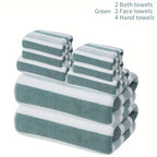 8-Piece Hotel-Quality Striped Bath Towel Set – Lint-Free Super Absorbent Two-Color Towels | 2 Large Bath Towels, 2 Medium Bath Towels & 4 Washcloths