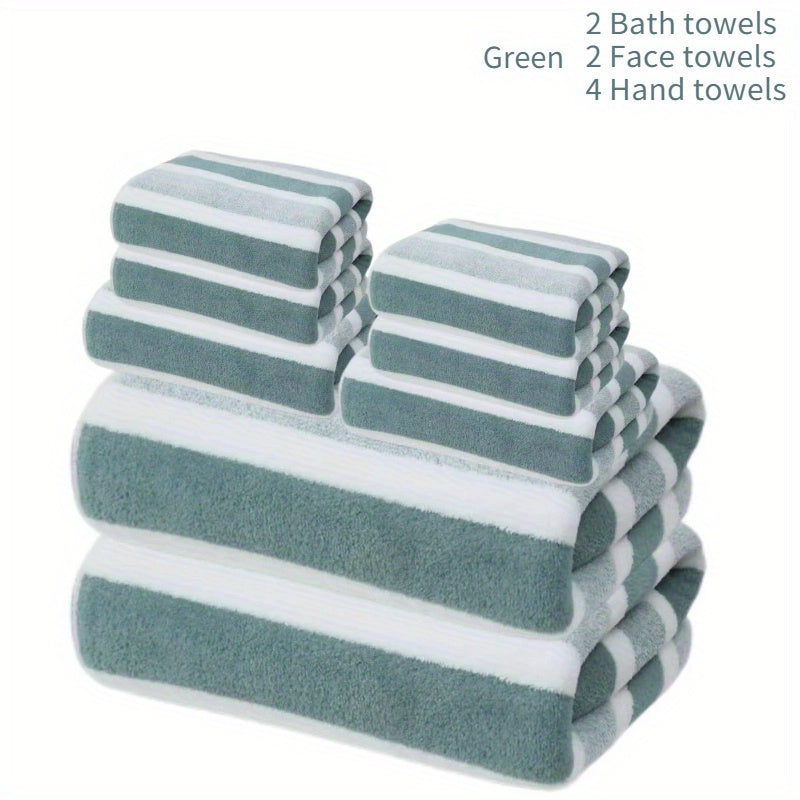 8-Piece Hotel-Quality Striped Bath Towel Set – Lint-Free Super Absorbent Two-Color Towels | 2 Large Bath Towels, 2 Medium Bath Towels & 4 Washcloths