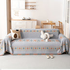 Chenille Boho Sofa Cover with Embroidered Detail – Machine Washable Slipcover for 1 2 3 4 Seater Sectional Couches, Extra Large Sizes, No Padding, 4 Colors
