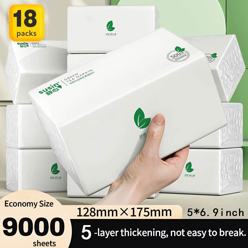 Bulk Tissue Paper 18 Pack 5-Layer Ultra Thick – 9000 Sheets Wet & Dry for Sensitive Skin, Kitchen, Bathroom, Travel