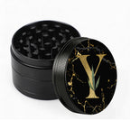 Manual Spice & Herb Grinder with Pollen Catcher - Personalized A-Z Initial Letter Metal Crusher, Portable 2 Inch Golden Marble Alphabet Design, Gift for Smokers & Herb Lovers (Black)