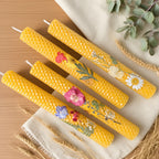 Floral Cone Shaped Decorative Candles 4 Pack 10 Inch Cylindrical Beeswax Taper Candles for Holiday Parties Valentine's Day Mother's Day Wedding Table Centerpiece Home Decor Gift