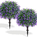 Artificial Lavender Topiary Ball Trees 2 Pack with Ground Spike – UV Resistant Faux Cedar Evergreen Shrubs for Outdoor Front Porch, Garden, Backyard & Indoor Home Decor