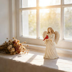 Red Bird & Angel Resin Desktop Ornament Decorative Figurine – Creative Sculpture Statue for Living Room, Entryway & Office Decor, Thoughtful Commemorative Gift