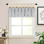Striped Patchwork Semi-Sheer Rod Pocket Curtains – Bohemian Tiered Window Panels for Bedroom, Living Room, Kitchen, Bathroom & Cafe | 1 or 2 Pcs
