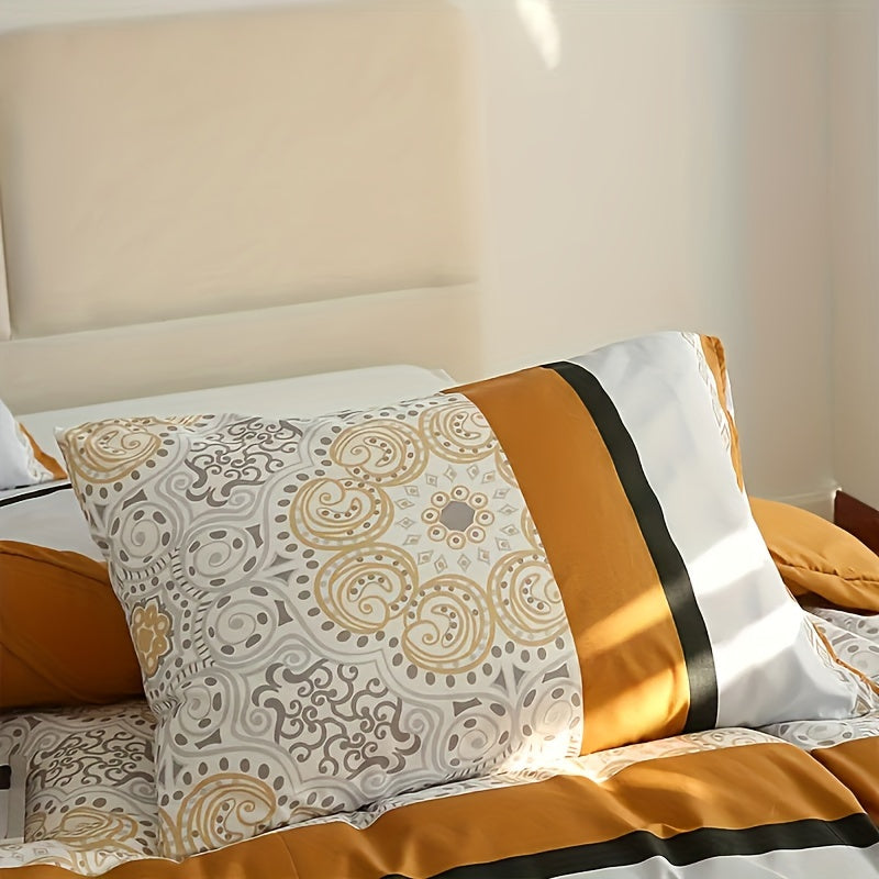Striped Duvet Cover Set 3 Piece – Orange & Gray Stripe Soft Cozy Bedding, Zip Closure, 1 Duvet Cover + 2 Pillowcases, Machine Washable, All Season, Twin Full Queen King Multiple Sizes