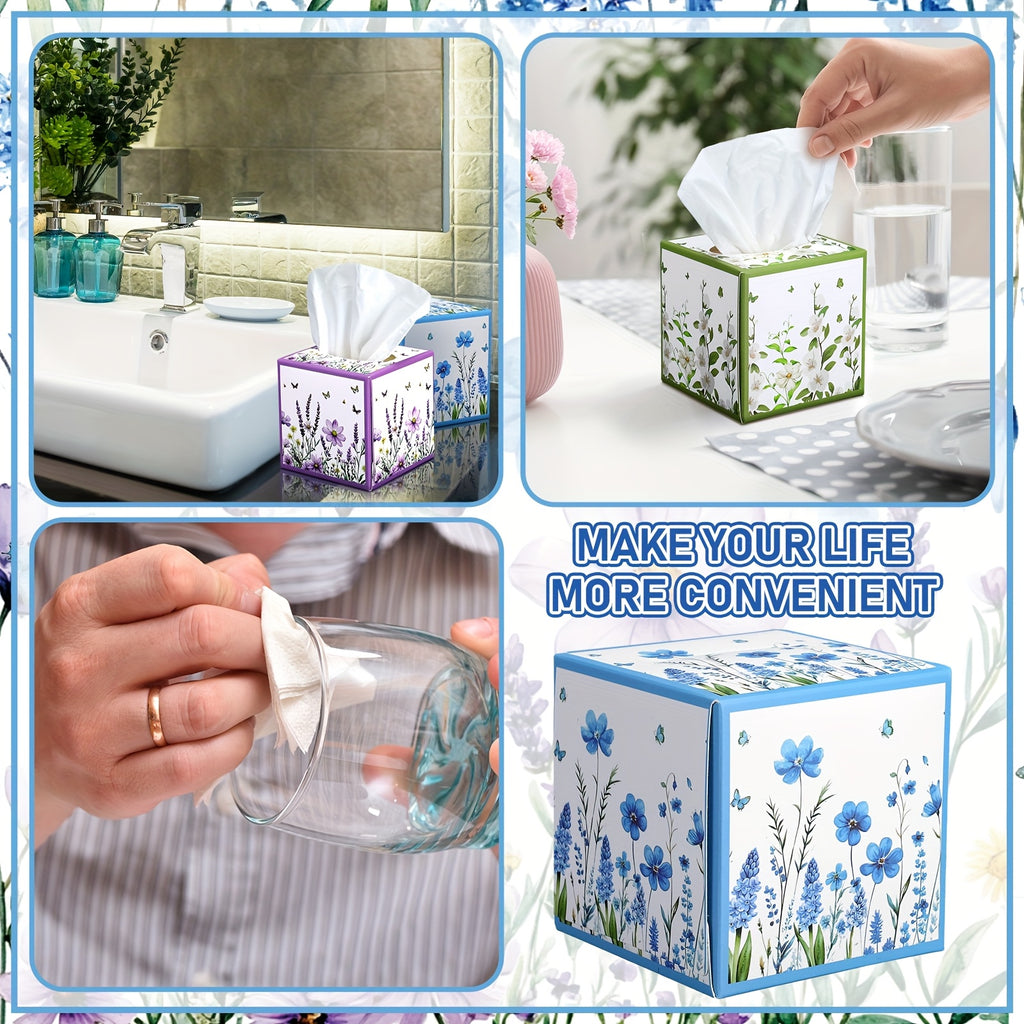 Cube Box Facial Tissues 12 Pack 600 Sheets 3-Ply Spring Floral Design Bulk Tissue Boxes for Bedroom Car Office Home – Small Square Face Tissue Cubes