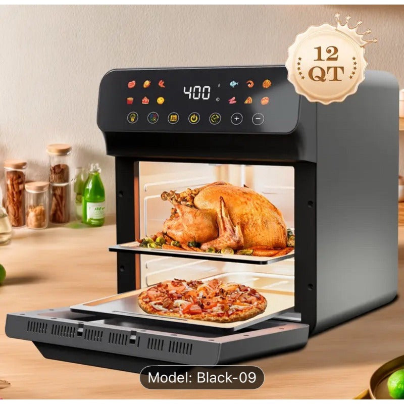 Large Capacity Air Fryer 6QT & 12QT with Visual Window Smart Auto-Cook Anti-Scald Handle for Chicken Fish and More