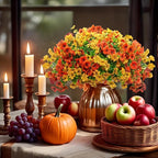 8-Pack Artificial Autumn Chrysanthemum Bouquets – UV-Resistant Non-Fading Faux Orange Fall Flowers for Home, Porch, Garden & Wedding Decor, Indoor Outdoor All-Season Decoration