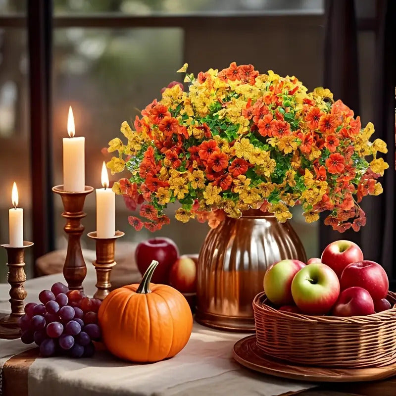 8-Pack Artificial Autumn Chrysanthemum Bouquets – UV-Resistant Non-Fading Faux Orange Fall Flowers for Home, Porch, Garden & Wedding Decor, Indoor Outdoor All-Season Decoration
