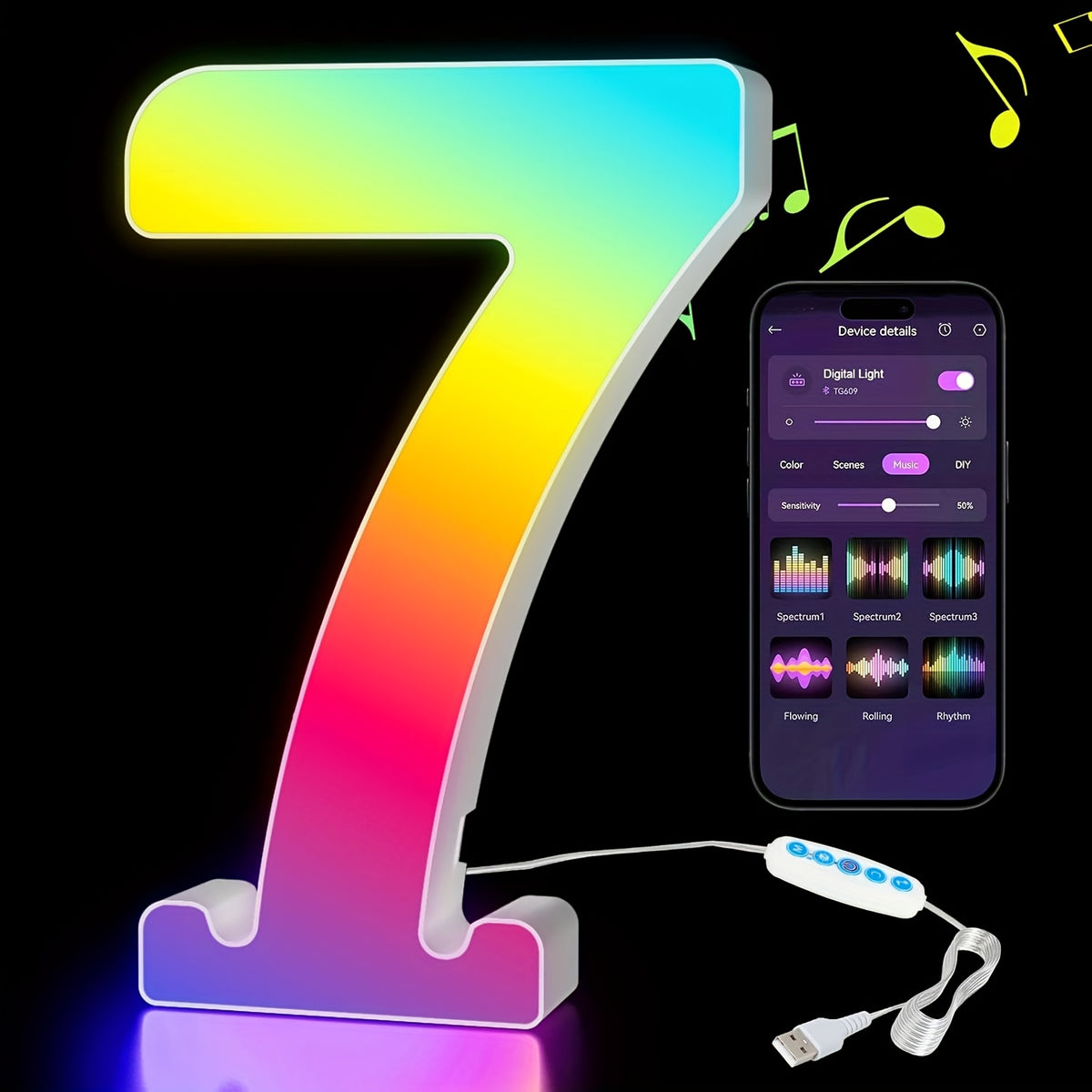 LED Alphabet Letter Lights with Music Sync, Colorful Flashing Marquee Letters for Bedroom, Party, Game Day & Festival Decor