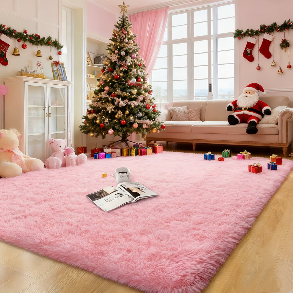 Pink Soft Shaggy Area Rug for Living Room & Bedroom - Fluffy Non-Slip Thickened Carpet for Bedroom, Dormitory & Home Decor, Moisture Resistant Easy Clean in 4x6, 5x8, 6x9, 8x10 Ft