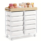 10-Tier Rolling Storage Cart with Drawers and Tabletop Portable Utility Organizer for Home Office Classroom Art Supplies Crafts Cosmetics Green White Rainbow