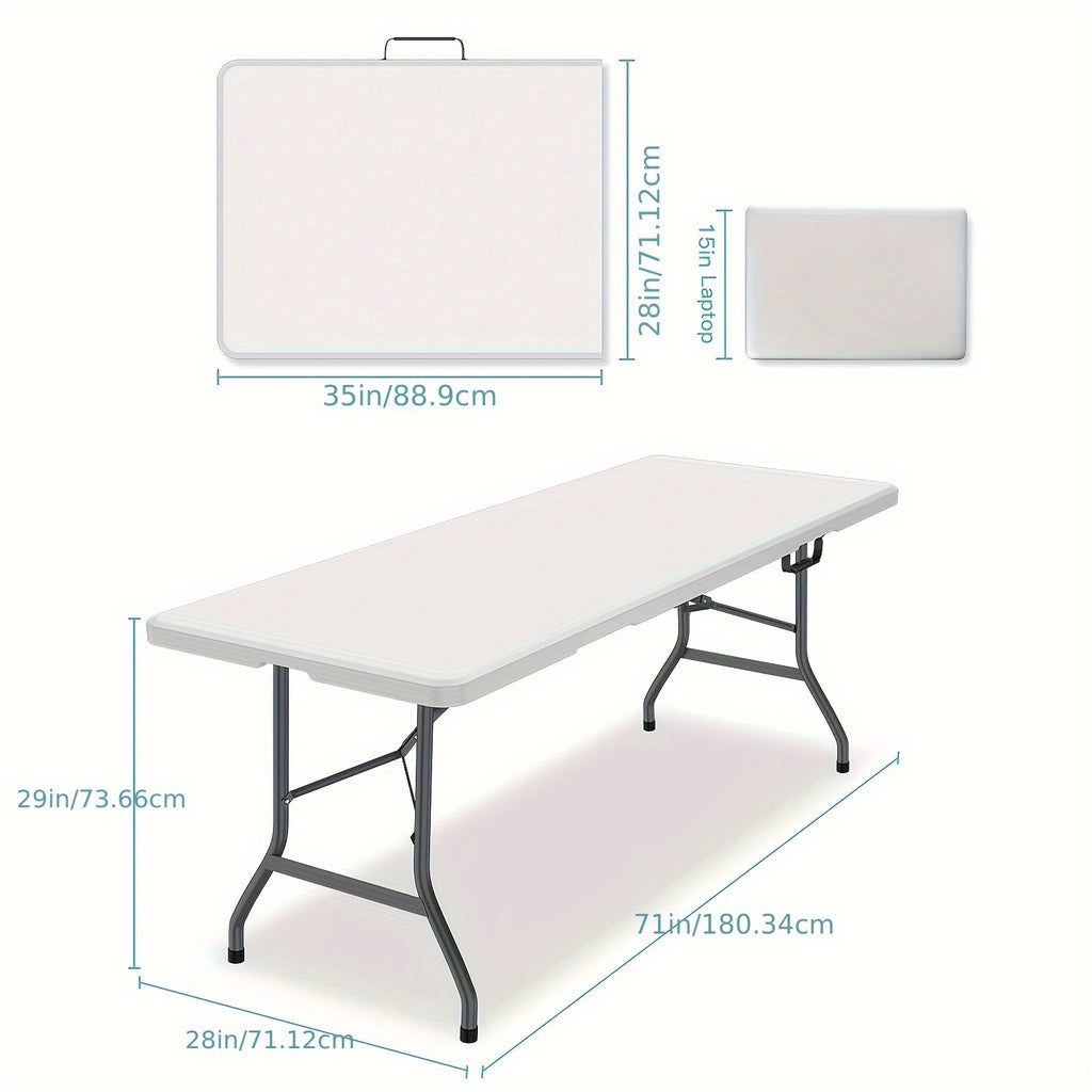 Folding Table 4ft 6ft Lightweight Portable Table Indoor Outdoor Picnic Camping Board Game with Carrying Handle Locks White
