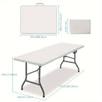Folding Table 4ft 6ft Lightweight Portable Table Indoor Outdoor Picnic Camping Board Game with Carrying Handle Locks White