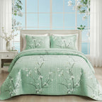 Plum Blossom Quilt Set 2 3 Piece - Soft Breathable Hypoallergenic Quilted Bedspread with Pillowcases Twin Full Queen King Machine Washable