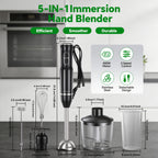 400W Immersion Hand Blender Stick Mixer with 304 Stainless Steel Blades, 2 Speeds & Turbo Mode, Detachable Base – 5-in-1 Set Available, Perfect for Soups, Smoothies, Purees & Baby Food