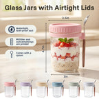 Overnight Oats Containers with Lids and Spoons – 16 oz Airtight Glass Mason Jars for Meal Prep, Breakfast, Milk, Cereal & Fruit | 4-Pack & 6-Pack