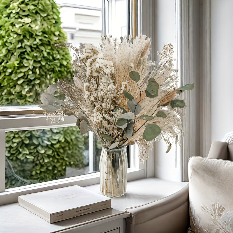 42-Piece Olive Green Boho Pampas Grass Dried Flower Set – FORTUNATE FLOWERS Natural Dried Greenery for Bathroom Decor, Boho Wedding Bouquets, Vase Arrangements & Greenhouse Decoration