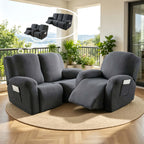 Jacquard Stretch Recliner Sofa Cover – Big Leaves Pattern, 1/2/3 Seater & Loveseat with Console, Winter Insulation Soft Washable, 6 Colors